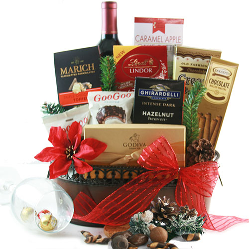 Christmas Wine Gift Baskets Chocolate Red Wine Christmas