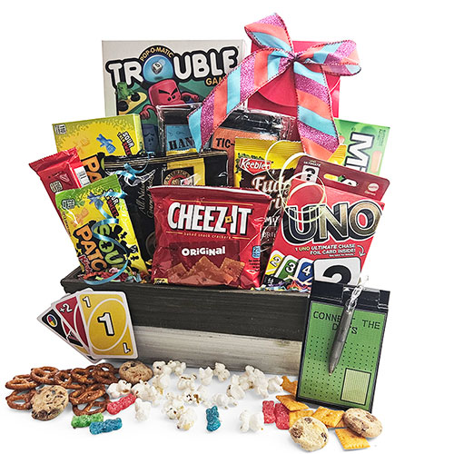 Fun and Games Gift Basket with Snacks and 5 Puzzle Books Unisex Design –  Gifts Fulfilled