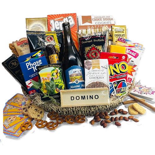 Family Game Madness Wine Snacks Basket